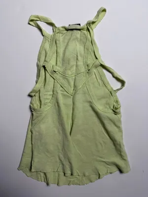 Free People FP New Romantics Lime Green Halter Neck Soft Linen Cotton Raw Hem Tank Top XS thumbnail 6