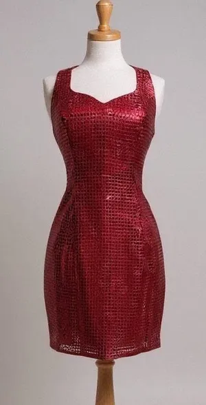 VTG Y2K Sequin Cocktail Mini Dress XS Red Metallic Sweetheart Racerback 90s Glam thumbnail 1