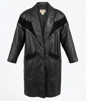 VTG Venezia 2X Black Leather Suede Trench Coat Western Matrix Goth 90s Mob Wife thumbnail 1