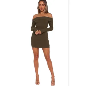 NEW Off The Shoulder Long Sleeve Bodycon Ribbed Cocktail Mini Dress S thumbnail 4