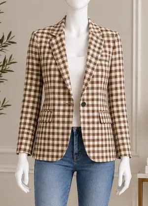 Madewell Gingham Check Blazer Brown White Wool Notched Lapel XS NWT thumbnail 1