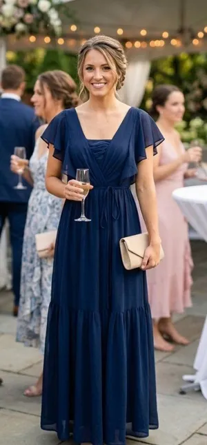 White By Vera Wang Maxi Dress Navy Blue Size 2 Wedding Special Occasion Boho thumbnail 1