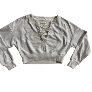 Abercrombie Fitch Lace Up Cropped Sweatshirt Light Grey XXS Soft‎ A&F Collection thumbnail 4