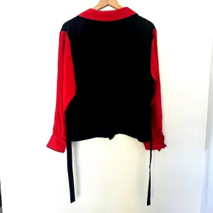 Vintage Bob Mackie 100% Silk Blouse Black Red Western Embroidered Flames 90s L thumbnail 10
