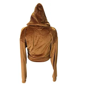 Brown Velour Cropped Zip Hoodie Y2K Cozy Lounge Jacket Small thumbnail 5