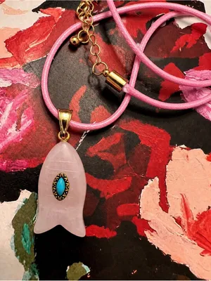 Revolve x Adina Eden Pink Quartz Fish Pendant Faux Leather Rope Necklace Pink thumbnail 8