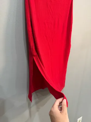 Unbranded Red Ribbed Strapless Midi Dress Size L NWT thumbnail 5