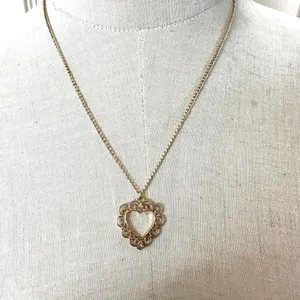 Gold tone open heart pendant necklace thumbnail 2