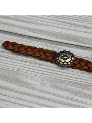 Vintage Brighton Southwestern Western Concho Braided Brown Leather Bracelet 9" thumbnail 7