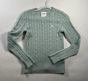 Abercrombie & Fitch Women’s M Green Cable Knit Crewneck Sweater Long Sleeve thumbnail 1