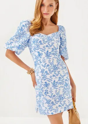 Lilly Pulitzer Justina Floral Puff Sleeve Romper Dress- size 14 thumbnail 1