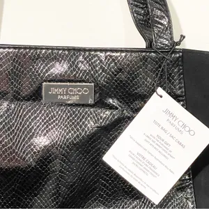 Jimmy Choo Parfumes Black Snakeskin Textured Shoulder Large Travel Tote Bag NEW‎ thumbnail 4