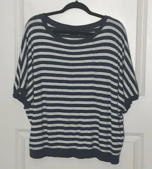 Rachel Zoe Blue White Striped Top XXL Dolman Sleeve thumbnail 1