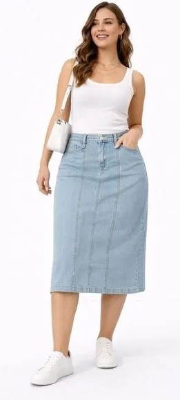 NWT Levi Strauss Signature Women's Vintage 95 Seamed Denim Midi Skirt Size‎ S thumbnail 1