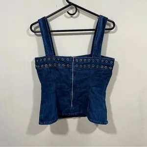 Thalia Top in True Blue Wash Amanda Uprichard size medium buckle denim blouse thumbnail 7