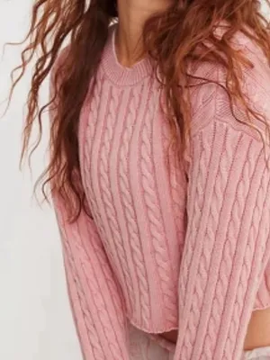 💝Aerie Pink Cable Knit Cropped Sweater💝 ~XS thumbnail 10