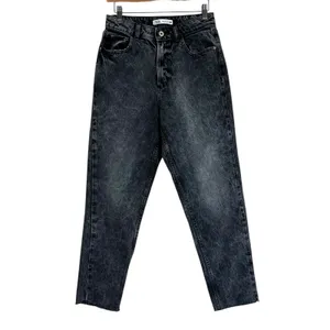 Zara High Rise Straight Acid Wash Jeans Black Grunge Raw Hem Size 4 thumbnail 2