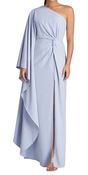 Halston Heritage Ariella Powder Blue One Shoulder Cape Sleeve Gown Size 4 NWT thumbnail 1
