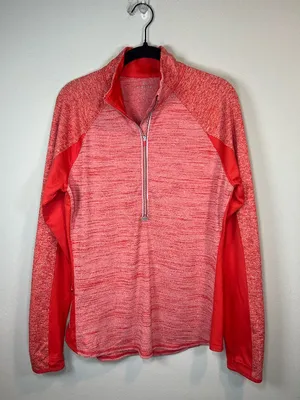 Athleta Running Wild 1/2 Zip Pullover Shirt Red Performance Pocket Reflective Lg thumbnail 1