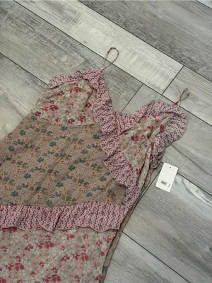NWT Lucky Brand Coastal Cowgirl Coquette Floral Asymmetrical Midi Dress - Large thumbnail 13