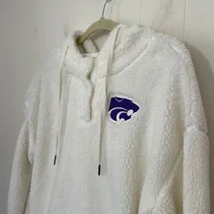 Colosseum K-State Cream Fuzzy 1/4 Button Up Hooded Pullover Top ~ Size M thumbnail 3