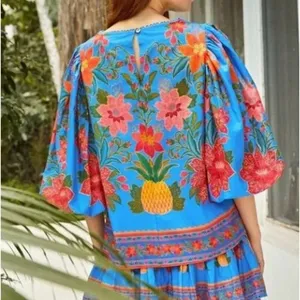 Farm Rio Tropical Tapestry Blouse Lace Inset Sz. S thumbnail 3