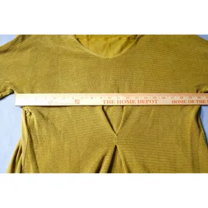 M.‎ Rena Waffle Knit Top Womens Large Yellow V-Neck Pleated Thermal Boho S4945A thumbnail 7