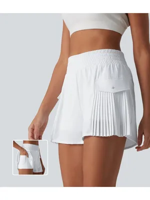 Halara S white High Waisted Pleated 2-in-1 Quick Dry Hiking Baggy Shorts with Po thumbnail 2