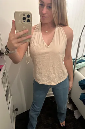 Y2K Halter Neck Top Cream Tan Size L thumbnail 1