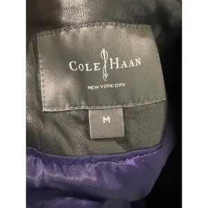 Cole Haan Womens Black Genuine‎ Lambskin Leather Wing Collar Zip Jacket Medium thumbnail 9