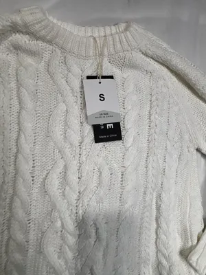 Minsure Fashion Women White Cable Knit Sweater with Pleated Chiffon Hem thumbnail 4