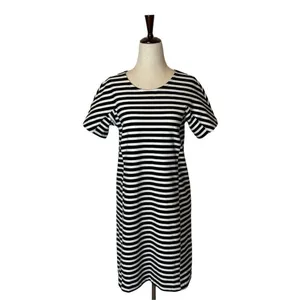 J Crew Dress Women XS Black White Striped Short Sleeve Crewneck Mini Preppy thumbnail 3