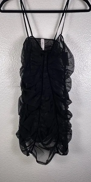Auden Womens Black Ruched Mesh Chemise Nightgown‎ Adjustable Straps Size M NEW thumbnail 1