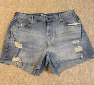 Denizen from Levis Womens Distressed Denim Shorts Light Wash Raw Hem Size 14 thumbnail 1