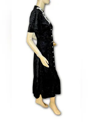 Vintage 1990'S All That Jazz Black Velvet & White Embroidered Collar Dress (6/8) thumbnail 4