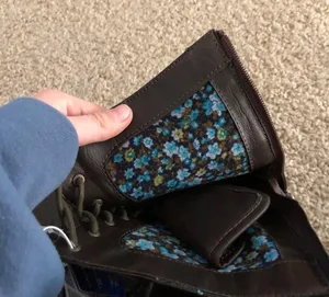 Cherokee Brown combat boots with floral blue design inside thumbnail 5