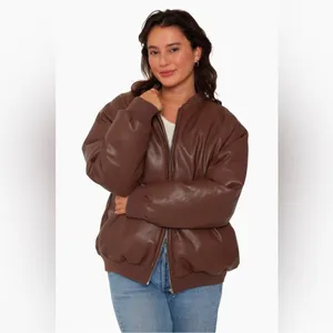 NWOT Set Active brown vegan leather bomber jacket - Brown thumbnail 3