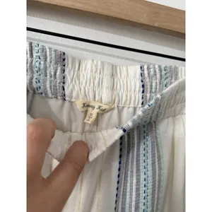 Krazy Kat Pants Womens Sze Med Ivory Blue Metallic Striped Wide Leg Pull On thumbnail 4