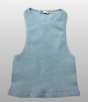 🆕 Zara | Seamless Light Blue Crop Top Women's Textured Tank Top XS/S thumbnail 1