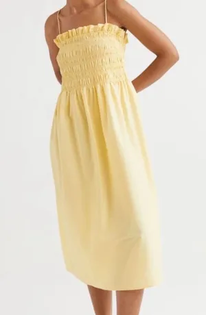 H&M Yellow Smocked Bodice Midi Dress thumbnail 1