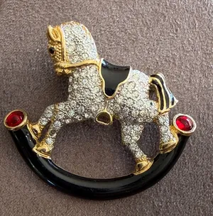 Vintage Crystal Rocking Horse Brooch pin thumbnail 1