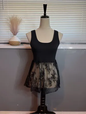 Black Lace Peplum Tank Top Fairy Grunge Coquette Goth Balletcore Y2K thumbnail 2