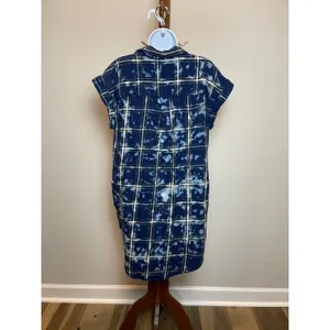 True Craft Plaid Button Down Shirt Dress Size S Navy Cotton thumbnail 3