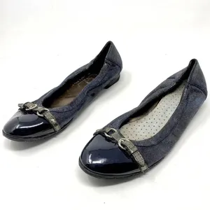 AGL Ballerina Flat‎ Shoes Cap Toe Metallic Patent Leather Navy Blue Size 8.5 thumbnail 8