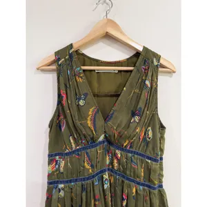 Abercrombie & Fitch Olive Green Butterfly Floral Pleated Mini Dress Womens M thumbnail 3