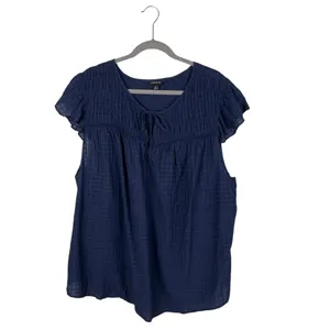 Torrid Smocked Yoke Top Size 4X Navy Blue Peplum Short Flutter Sleeves Cotton thumbnail 3
