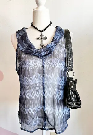 Blue Sheer Cowl Neck‎ Tank Top Y2K Fairy Grunge Indie Sleaze Tumblr Large thumbnail 1