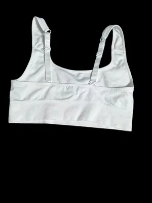 PUMA White Seamless Scoop Sports Bra with Black Logo thumbnail 3