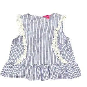Lilly Pulitzer Ellis Blue Thistle Babydoll Peplum Ruffle Eyelet Stripe Top S thumbnail 4