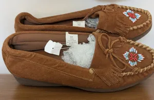 Cottage St. Women’s Brown Suede Beaded Fringe Moccasins Size 8M Rubber Sole thumbnail 2
